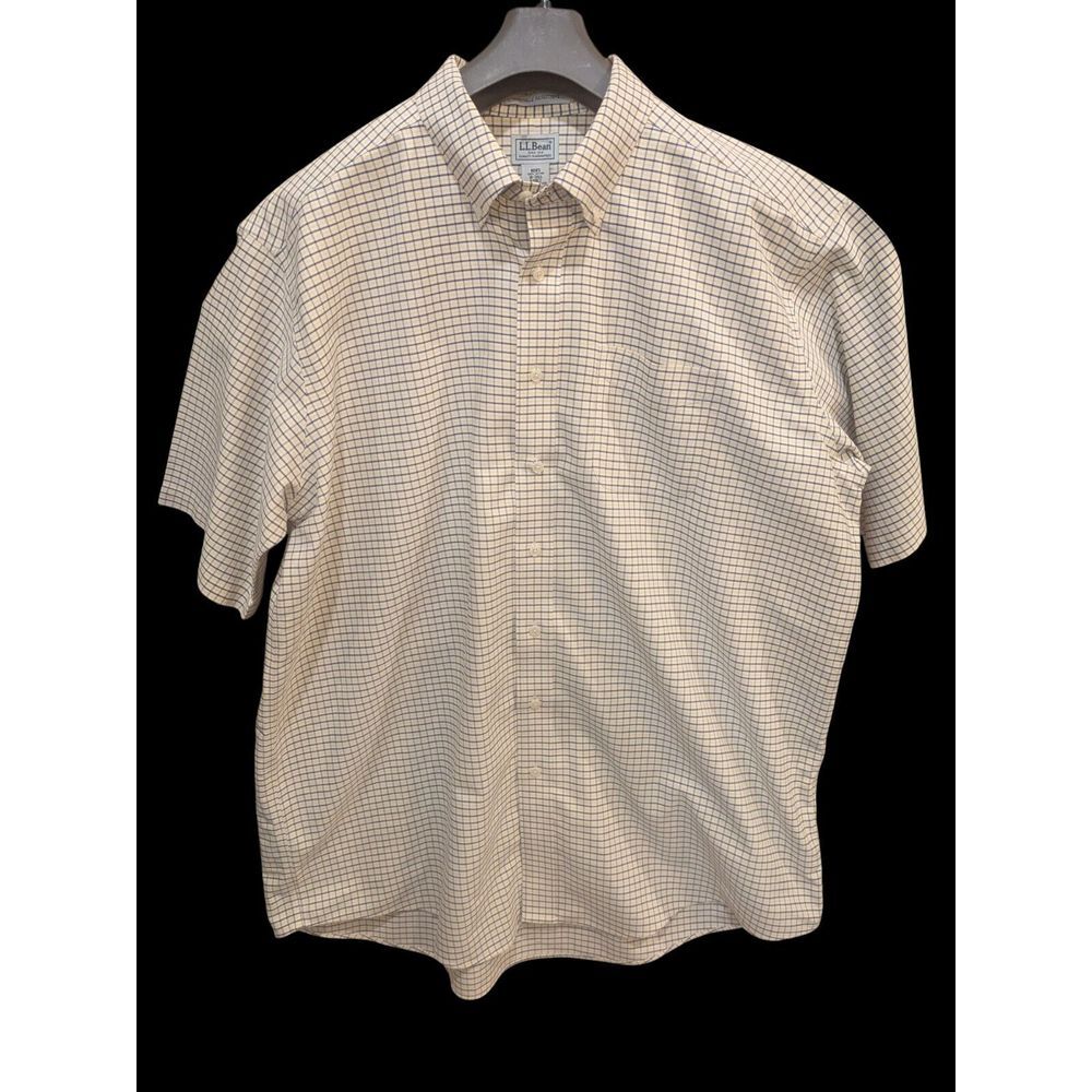 LL Bean Men's 18  Tall  Button Down SHORT  Sleeve‎ Shirt Plaid 100% Cotton